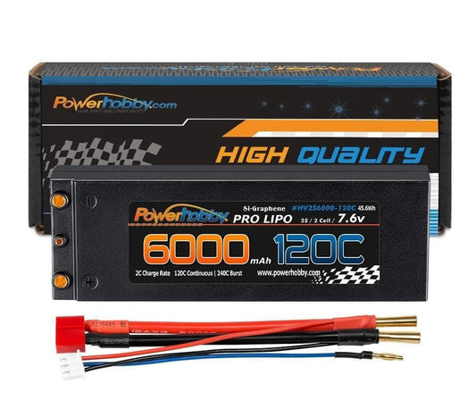 2S 7.6V 6000mah 120C Graphene + HV Lipo Battery Bullet Deans