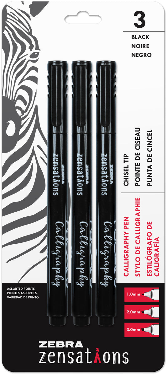 Zebra Zensations Calligraphy Pens 3/Pkg-Black, Assorted Point Sizes
