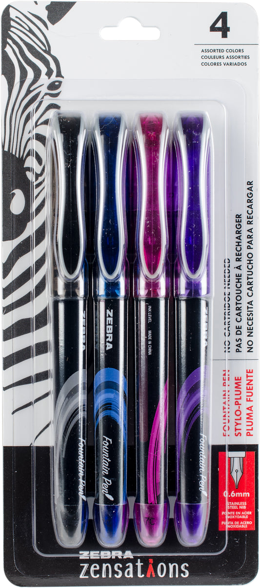 Zebra Zensations Fountain Pens 4/Pkg 0.6mm-Assorted