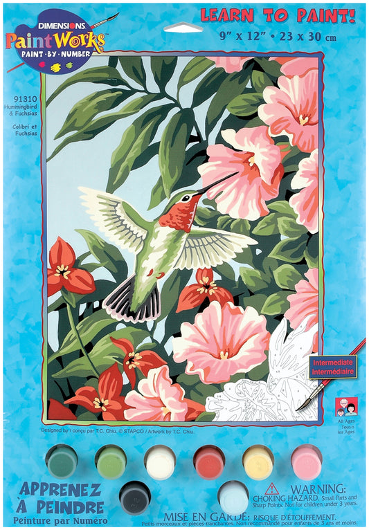 Paint Works Paint By Number Kit 9"X12"-Hummingbird & Fuchsias