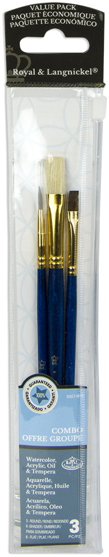 Royal & Langnickel(R) Camel/Bristle Value Pack Brush Set-3/Pkg