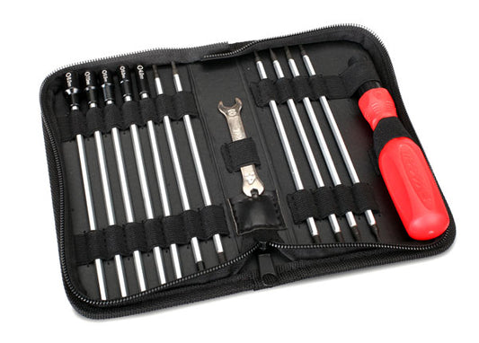 Tool set with pouch (includes 1.5mm 2.0mm 2.5mm 3.0mm 3.5mm 4mm drivers/ 4mm 5mm 5.5mm 7mm and 8mm nut drivers/ 2mm 4mm and 5mm slotted screwdrivers/ #00 Phillips #0 Phillips and #1 Phillips screwdrivers/ 4mm and 8mm wrench/ driver handle)