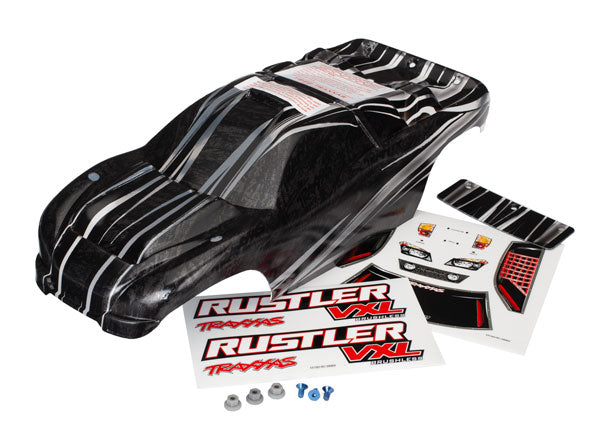 Body Rustler VXL ProGraphix (replacement for the painted body. Graphics are printed requires paint & final color application)/decal sheet/ wing and aluminum hardware