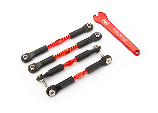 Turnbuckles aluminum (red-anodized) camber links front 39mm (2) camber links rear 49mm (2) (assembled with rod ends & hollow balls)/ aluminum 5mm wrench (red-anodized)