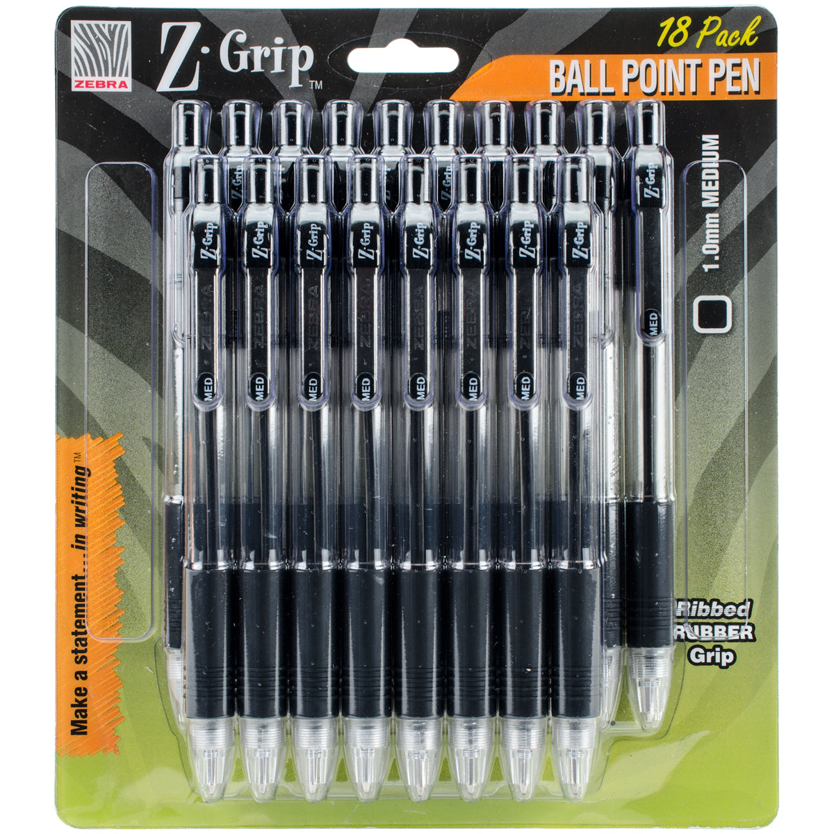 Z-Grip Retractable Ballpoint Pen 1.0mm 18/Pkg-Black
