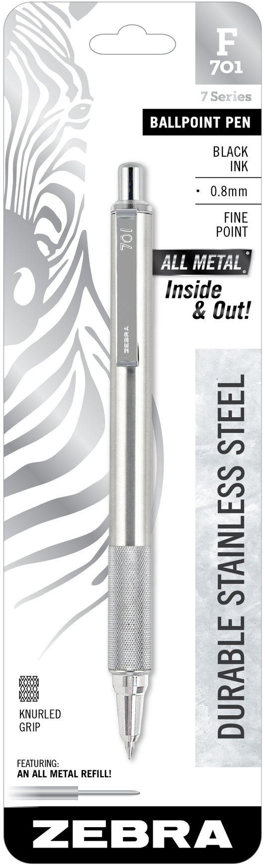 Zebra F-701 Stainless Steel Ballpoint Pen .8mm-Black