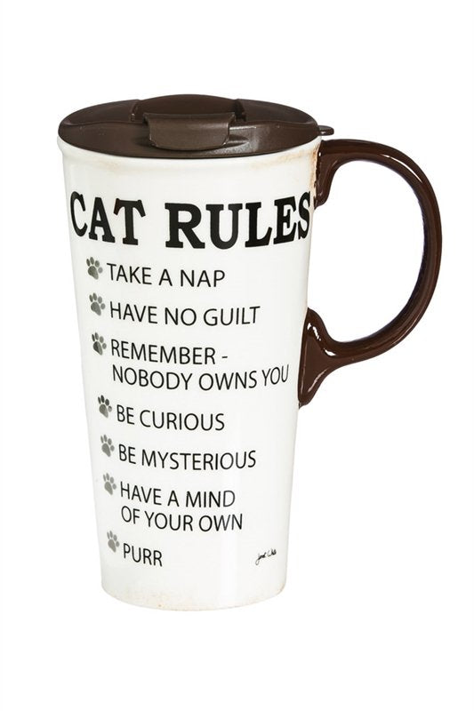 Ceramic Travel Cup w/ metallic accents 17 OZ Cat