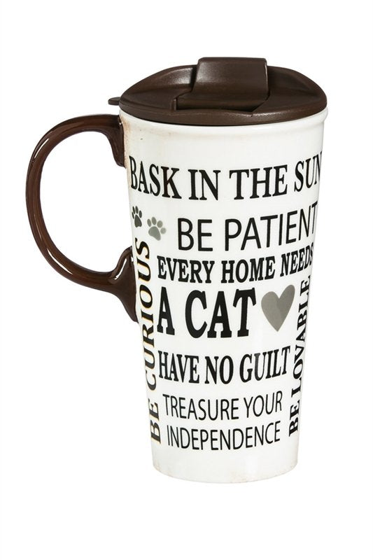 Ceramic Travel Cup w/ metallic accents 17 OZ Cat
