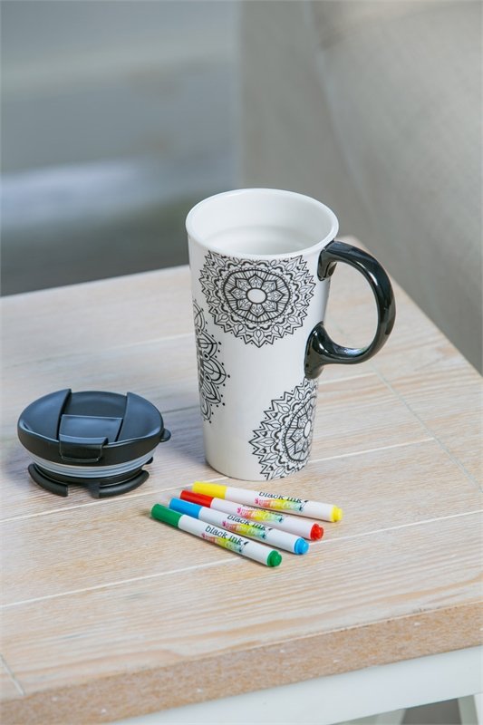 Just Add Color Ceramic Travel Cup 17 oz. Burst of Color