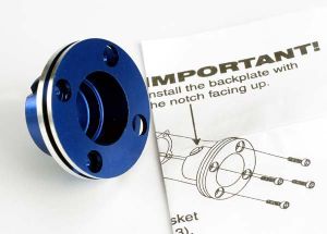 Backplate machined aluminum (blue-anodized)(requires electric bump starter) (not for use with Nitro Stampede)