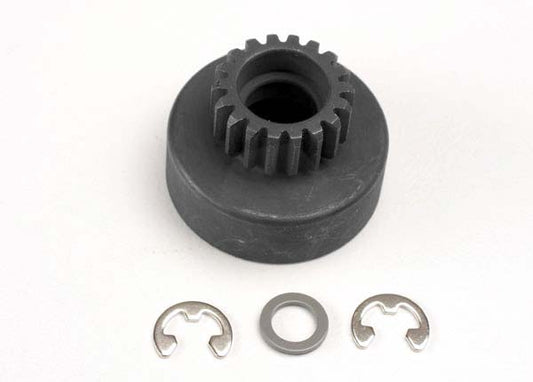 Clutch bell (18-tooth)/ 5x8x0.5mm fiber washer (2)/ 5mm E-clip (requires #4609 - ball bearings 5x10x4mm (2))