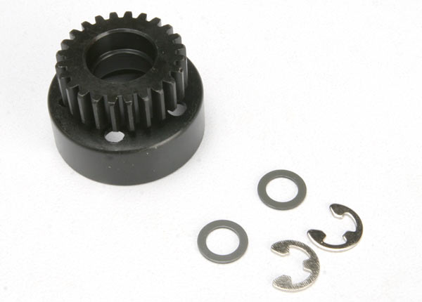Clutch bell (24-tooth)/ 5x8x0.5mm fiber washer (2)/ 5mm E-clip (requires #4611-ball bearings 5x11x4mm (2))
