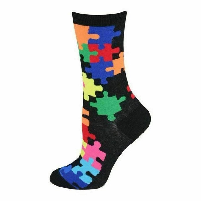 Colorful Jigsaw Puzzle Pattern Socks - Women