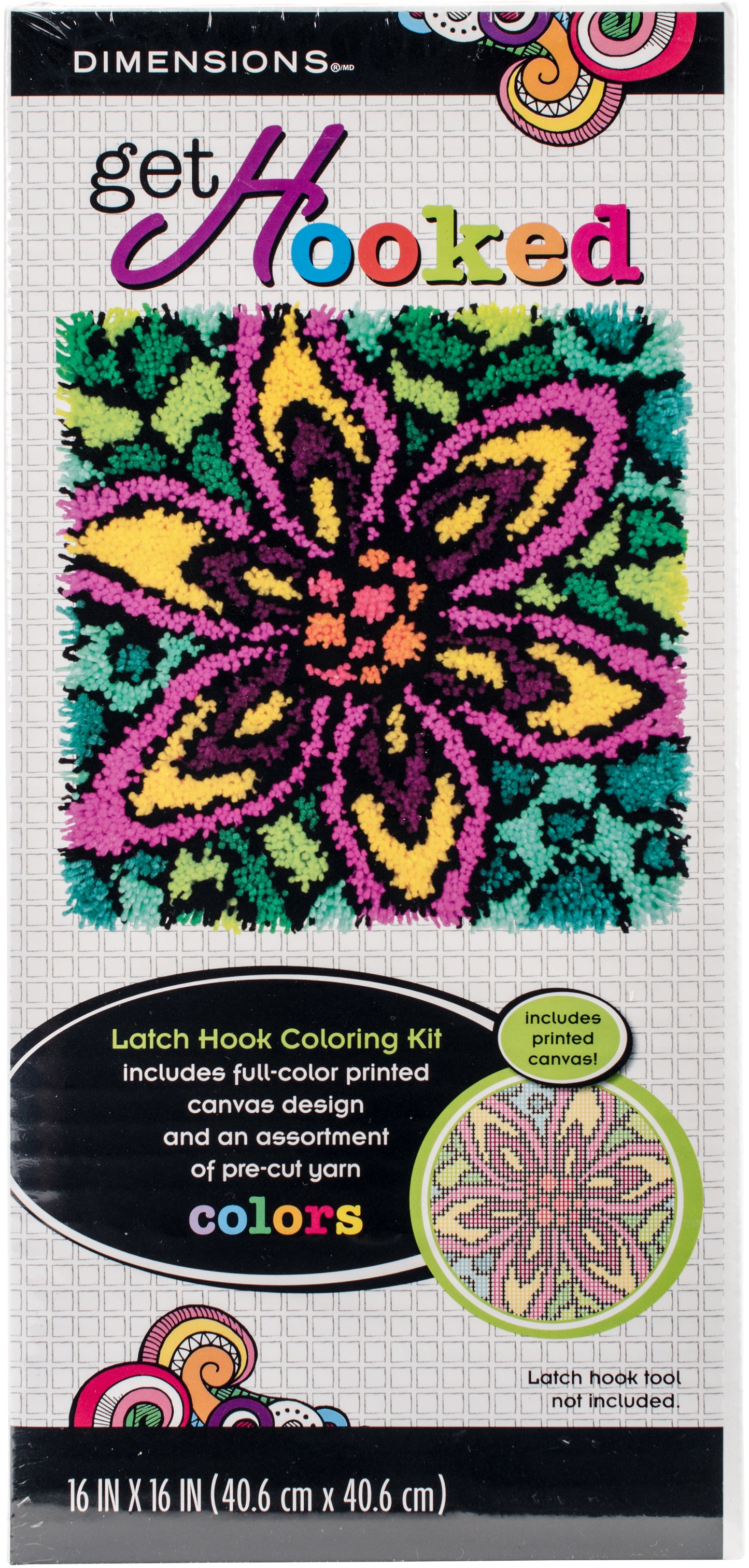 Dimensions Colorful Latch Hook Kit 16"X16"-Flower