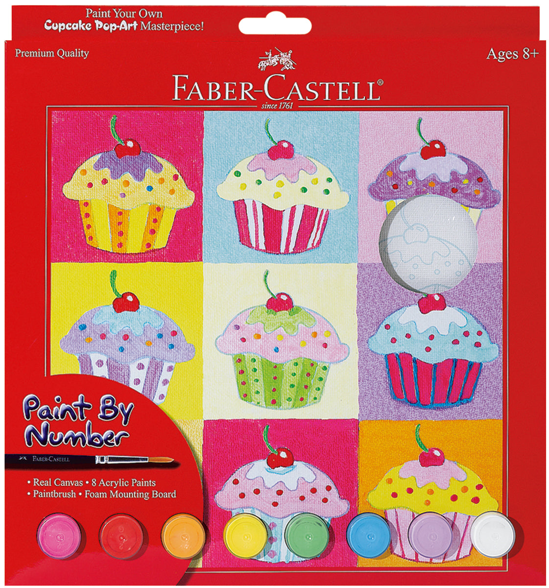 Paint By Number Kit 9"X9"-Cupcake Pop-Art W/Acrylic Paint Pots