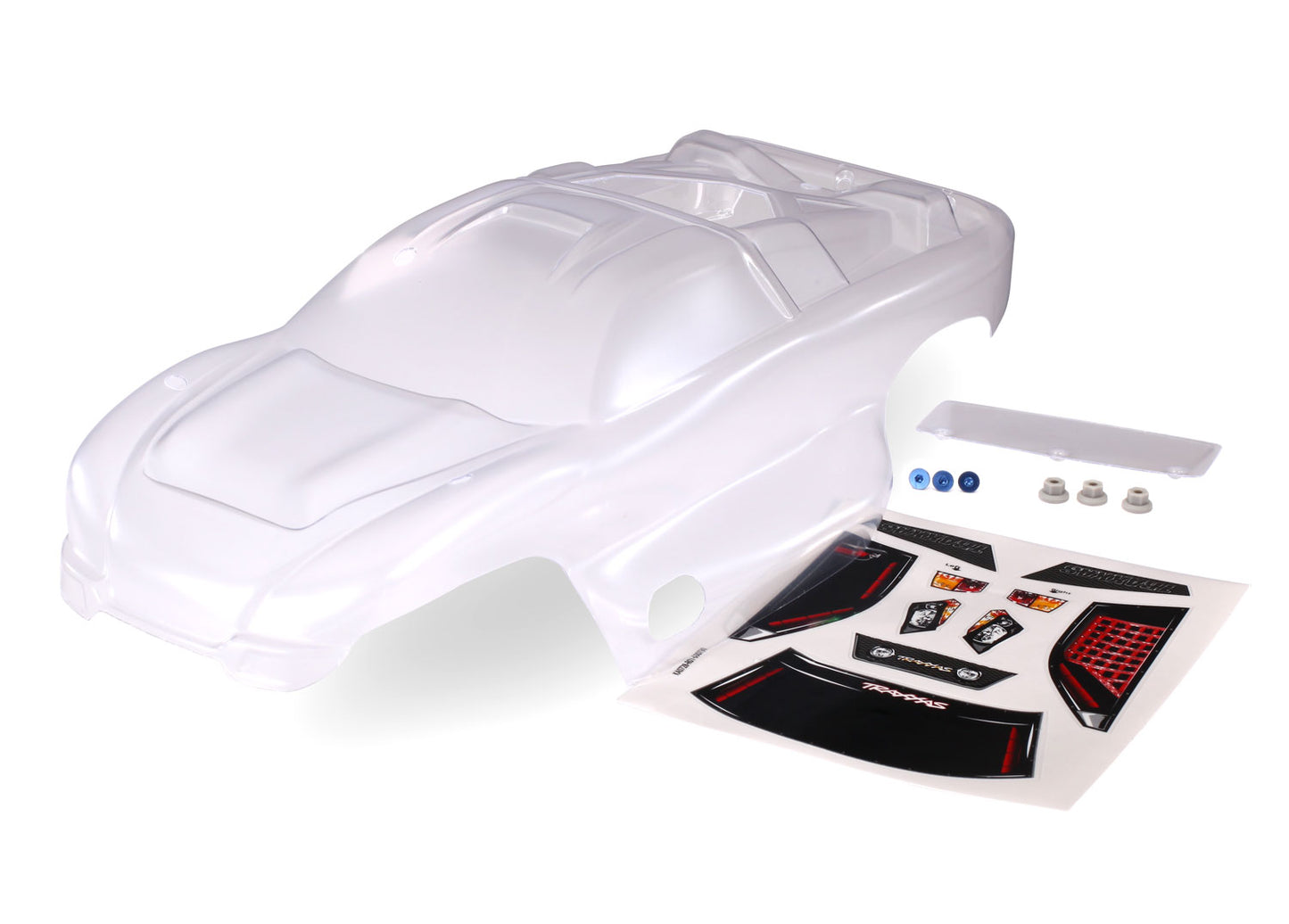 Body Nitro Rustler (clear requires painting)/window grille lights decal sheet/ wing and aluminum hardware