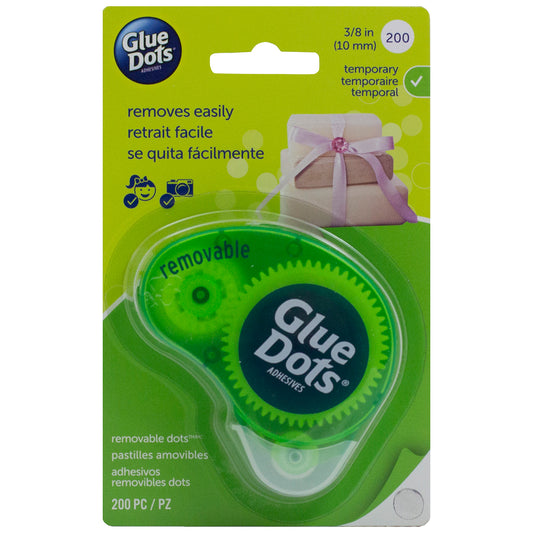 Glue Dots .375" Removable Dot Disposable Dispenser-200 Clear Dots