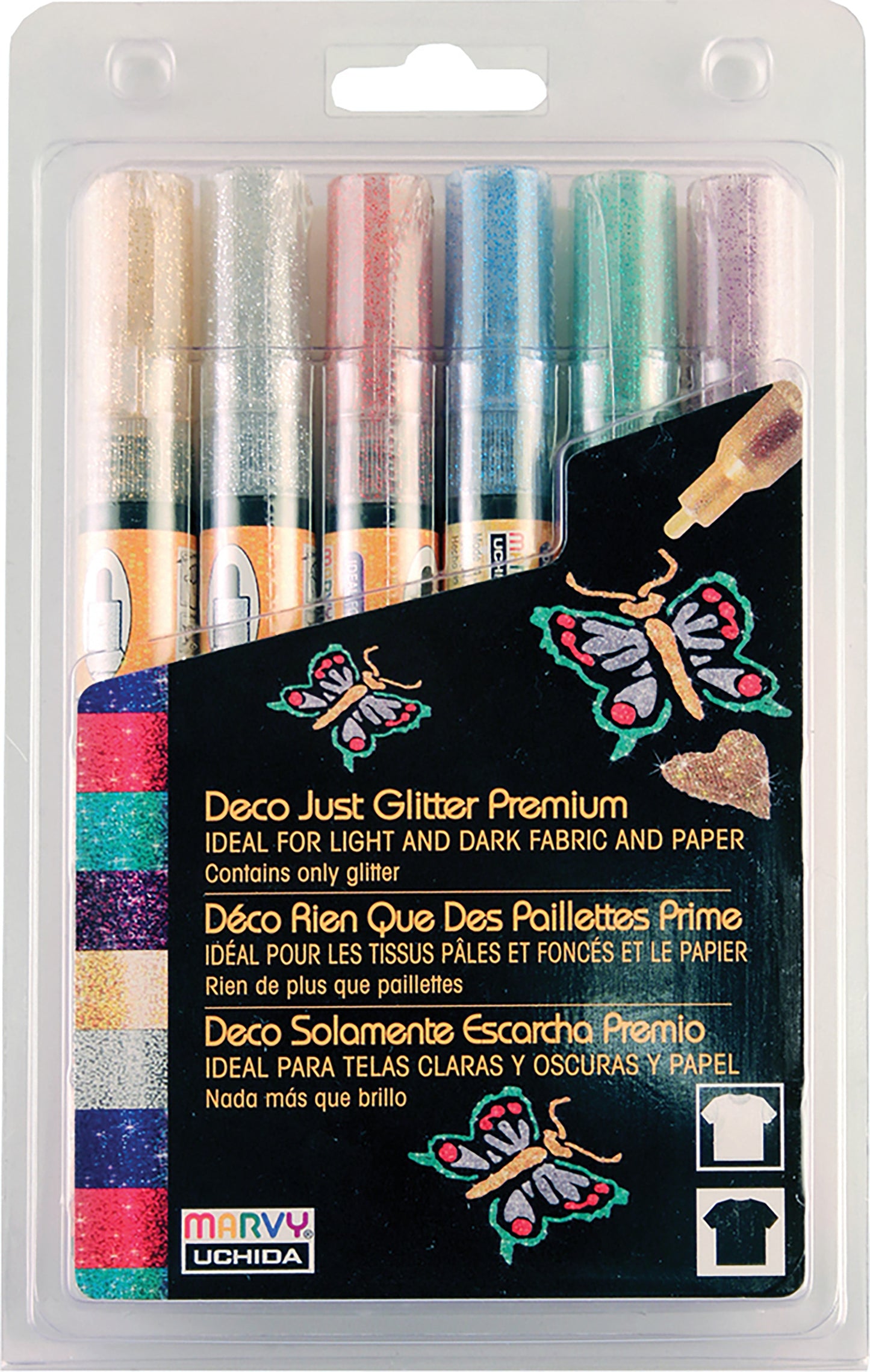 DecoColor Just Glitter Premium Marker Set 6/Pkg-Gold, Silver, Red, Blue, Green & Violet