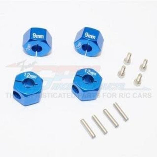 GPM RACING TRAXXAS 4-TEC 2.0 BLUE ALUMINUM 9MM THICK WHEEL HEX ADAPTERS GT010-12X9MM-B
