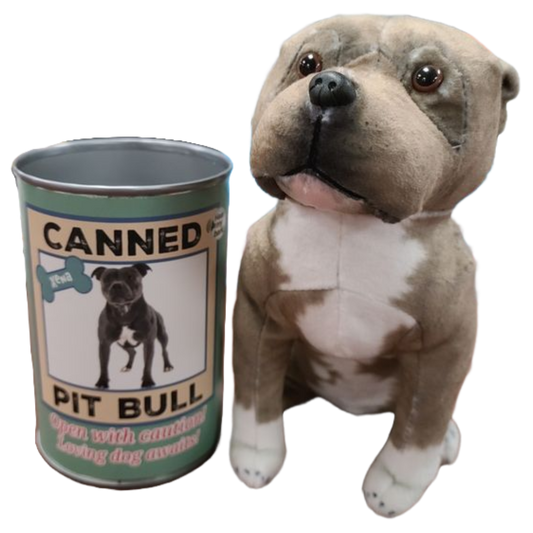 Canned Pit Bull with Barking Sound - Rescue Dog Plush Animal | Pop Top Lid - #CG00049-Pop