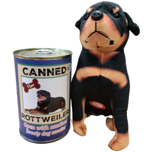 Canned Rottweiler w/Barking Sound - Rescue Dog Plush Animal: Pop Top Lid