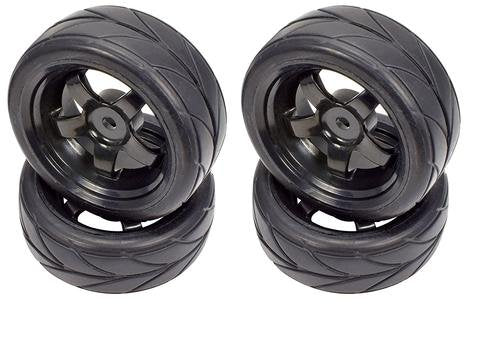 APEX RC PRODUCTS 1/10 ON-ROAD BLACK 5 SPOKE WHEELS & V TREAD RUBBER TIRE SET #5000
