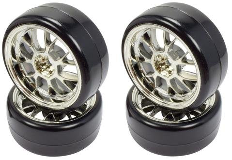 APEX RC PRODUCTS 1/10 ON-ROAD CHROME MESH WHEELS & DRIFT TIRE SET #5032