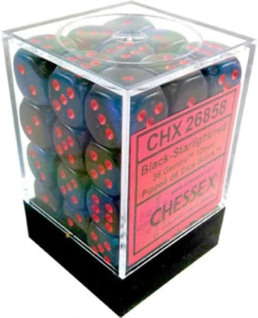 Gemini  12mm d6 Black-Starlight/red Dice Block  (36 dice)