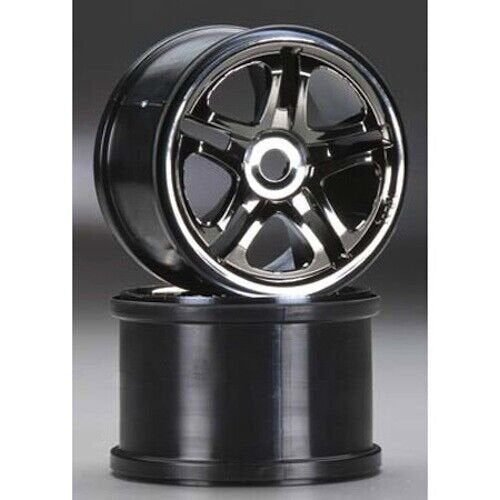 Discontinued - Wheels SS (split spoke) 3.8" (black chrome) (2) (use with 17mm splined wheel hubs & nuts part #5353X) (fits Revo/Maxx series)