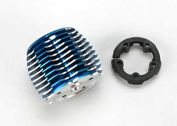 Cooling head PowerTune (machined aluminum blue-anodized) (TRX 2.5 and 2.5R)/ head protector (plastic)