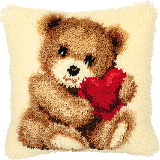 Vervaco Cushion Latch Hook Kit 16"X16"-Bear Cub W/Heart