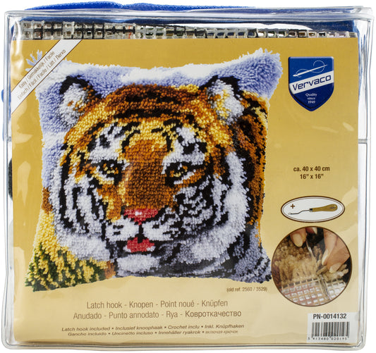 Vervaco Cushion Latch Hook Kit 16"X16"-Tiger