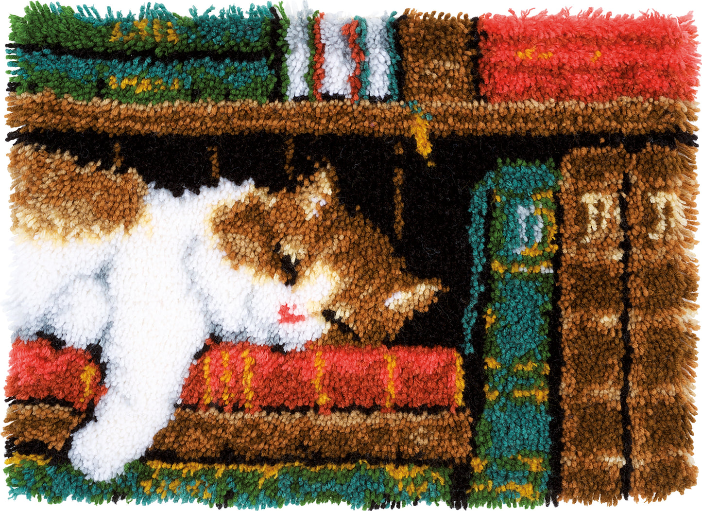 Vervaco Latch Hook Rug Kit 21.25"X15.5"-Cat On Bookshelf