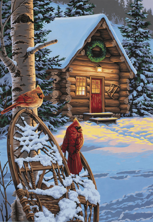 Paint Works Paint By Number Kit 14"X20"-Cardinals & Cabin