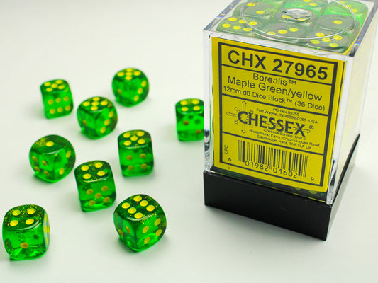 Borealis  12mm d6 Maple Green/yellow Dice Block  (36 dice)