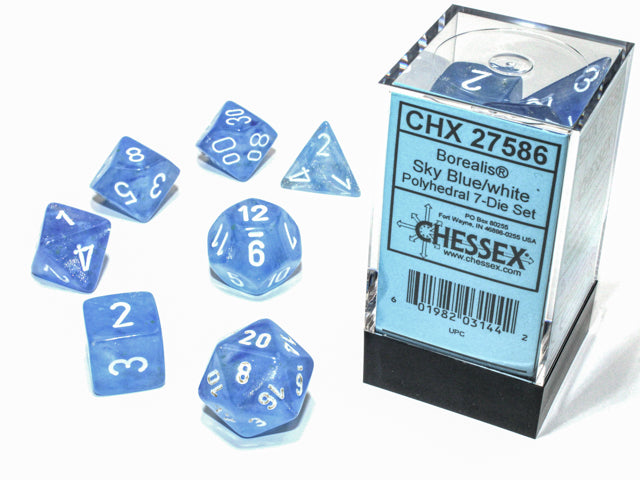 Borealis  Polyhedral Sky Blue/white Luminary  7-Die Set