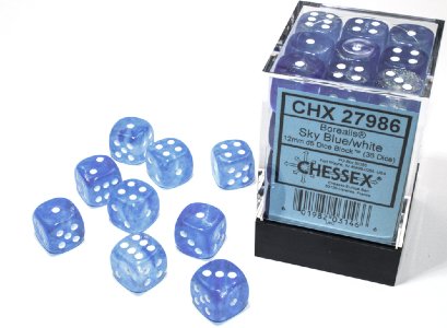 Borealis  12mm d6 Sky Blue/white Luminary  Dice Block  (36 dice)