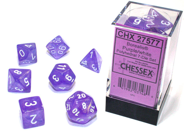 Borealis  Polyhedral Purple/white Luminary  7-Die Set