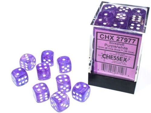 Borealis  12mm d6 Purple/white Luminary  Dice Block  (36 dice)
