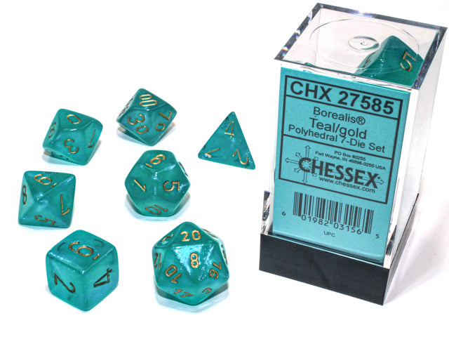 Borealis  Polyhedral Teal/gold Luminary  7-Die Set
