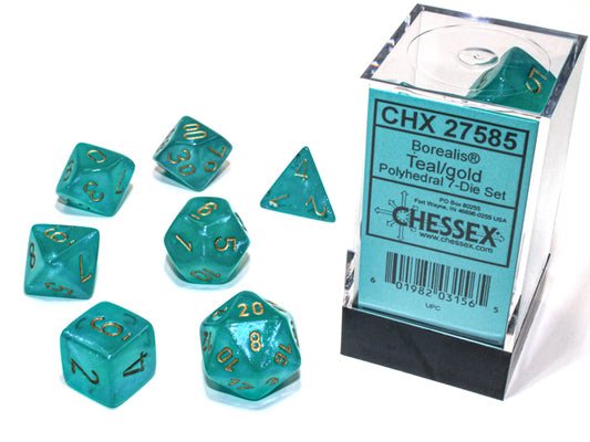 Borealis  Polyhedral Teal/gold Luminary  7-Die Set