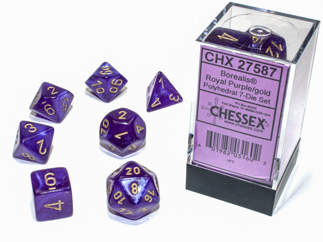 Borealis  Polyhedral Royal Purple/gold Luminary  7-Die Set