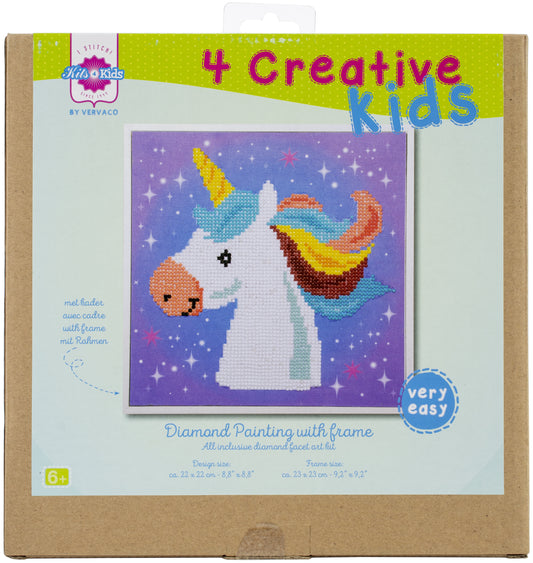 Vervaco Diamond Art Beginner Kit W/ Frame 8.5"X8.5"-Unicorn