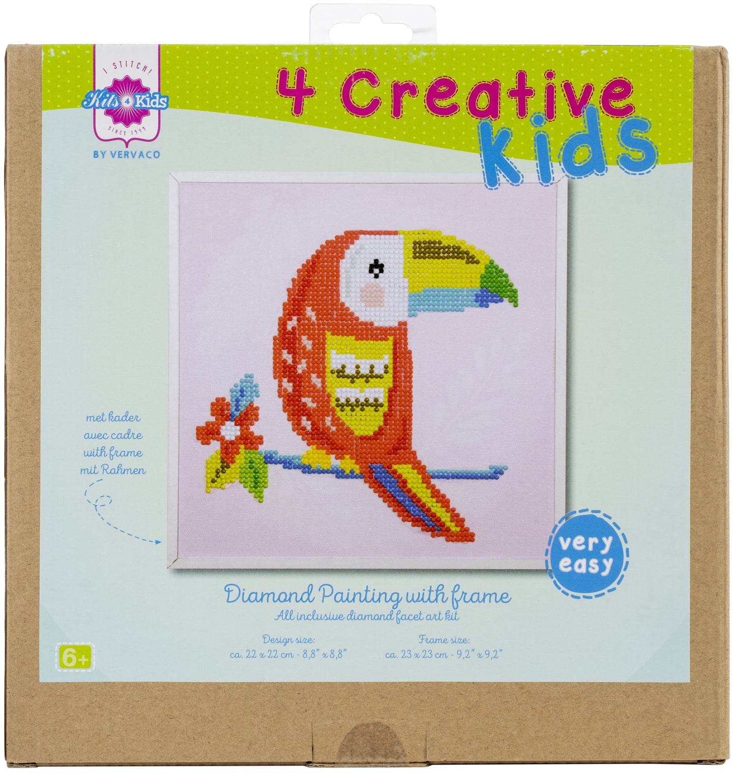 Vervaco Diamond Art Beginner Kit W/ Frame 8.5"X8.5"-Toucan