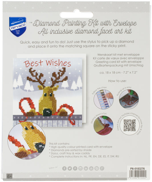 Vervaco Diamond Art Greeting Card Kit 7.25"X7.25"-Reindeer