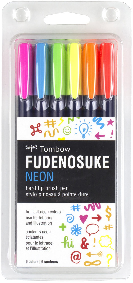 Tombow Fudenosuke Neon Brush Pens 6/Pkg-