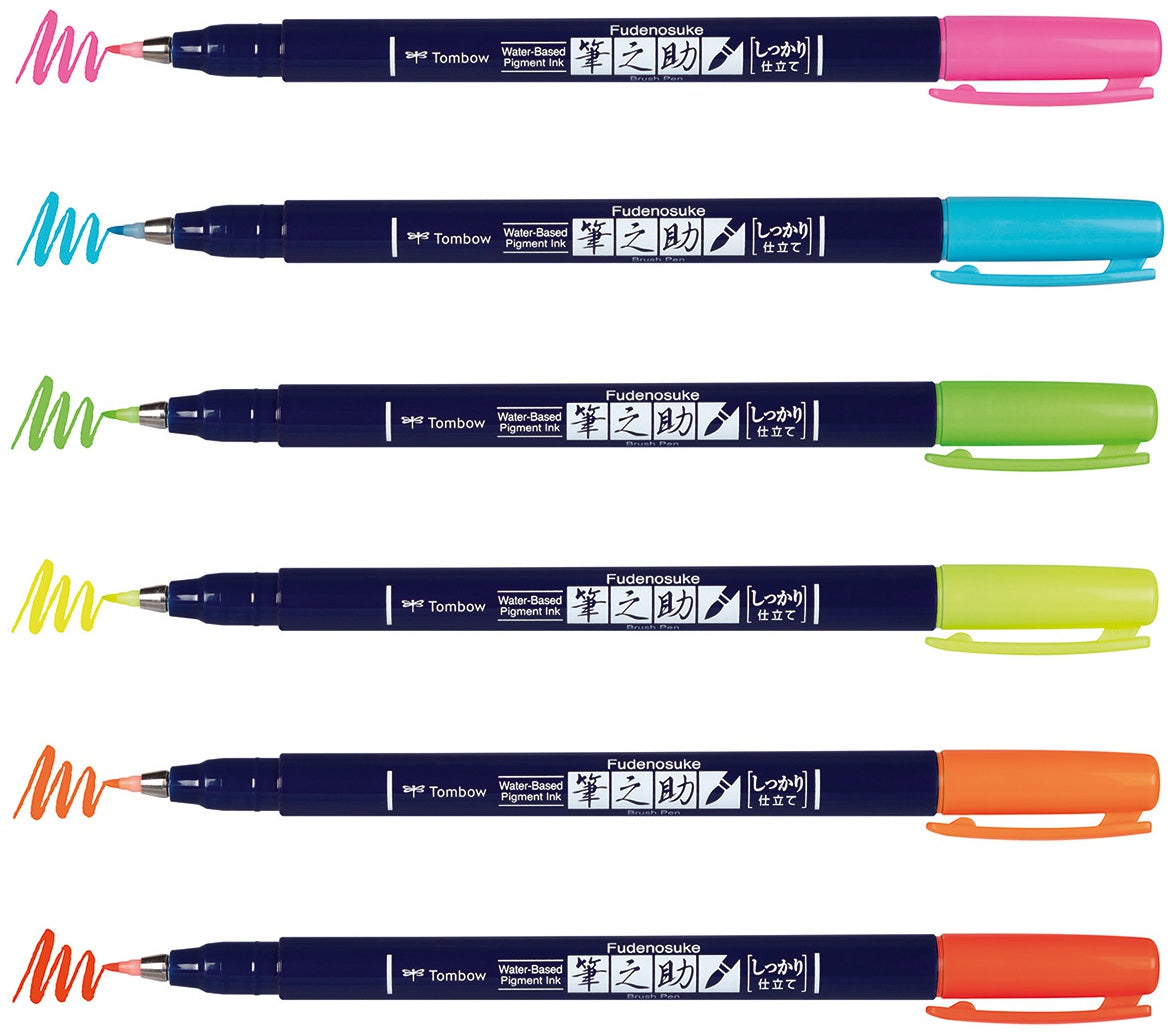 Tombow Fudenosuke Neon Brush Pens 6/Pkg-