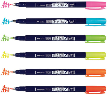 Tombow Fudenosuke Neon Brush Pens 6/Pkg-