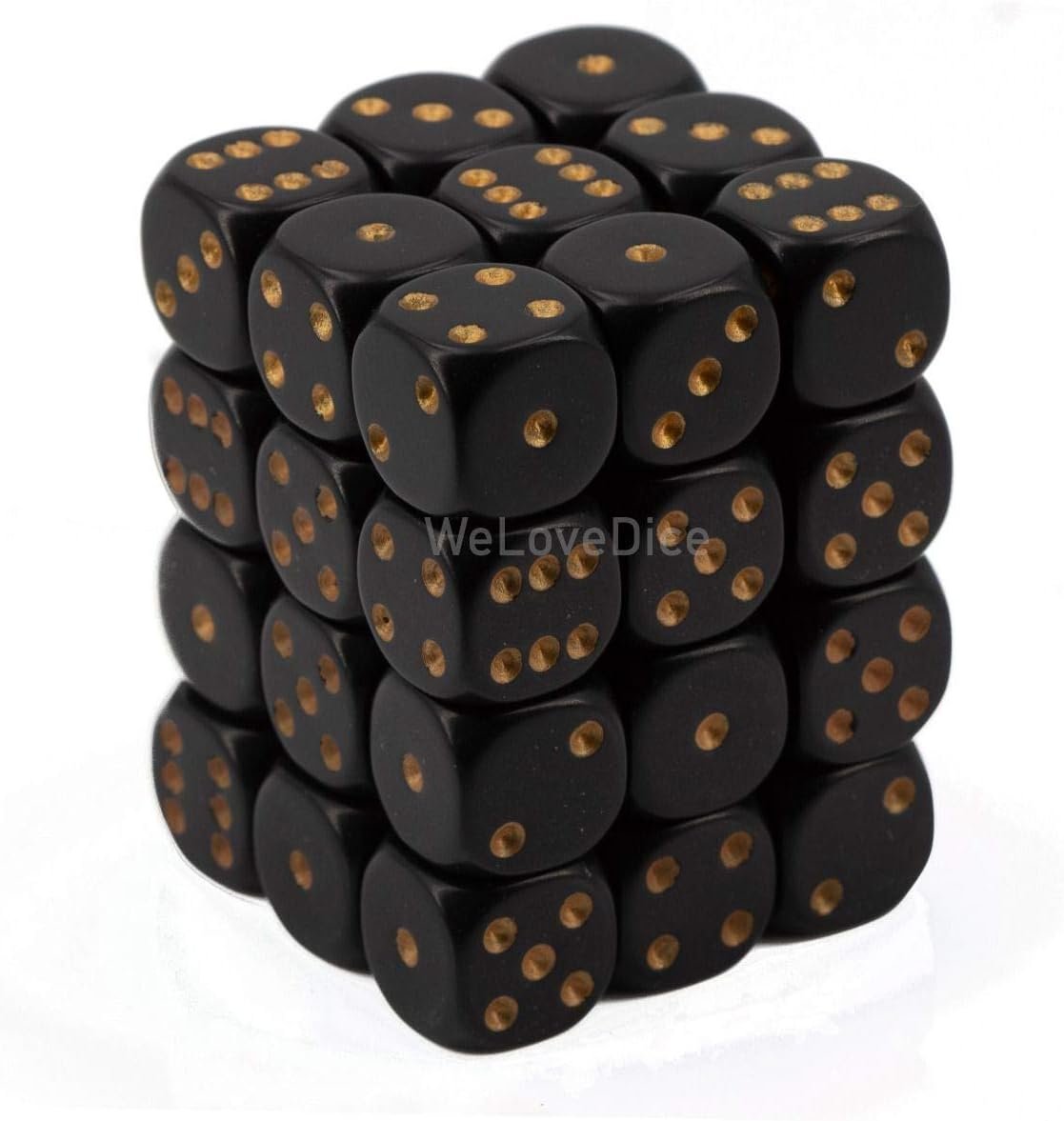 Opaque 12mm d6 Black/gold Dice Block  (36 dice)