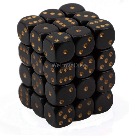 Opaque 12mm d6 Black/gold Dice Block  (36 dice)